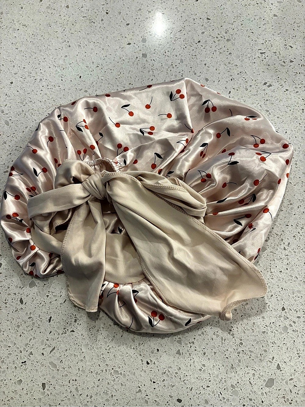 Kitsch Cherry Print Adjustable Oversized Satin Bonnet